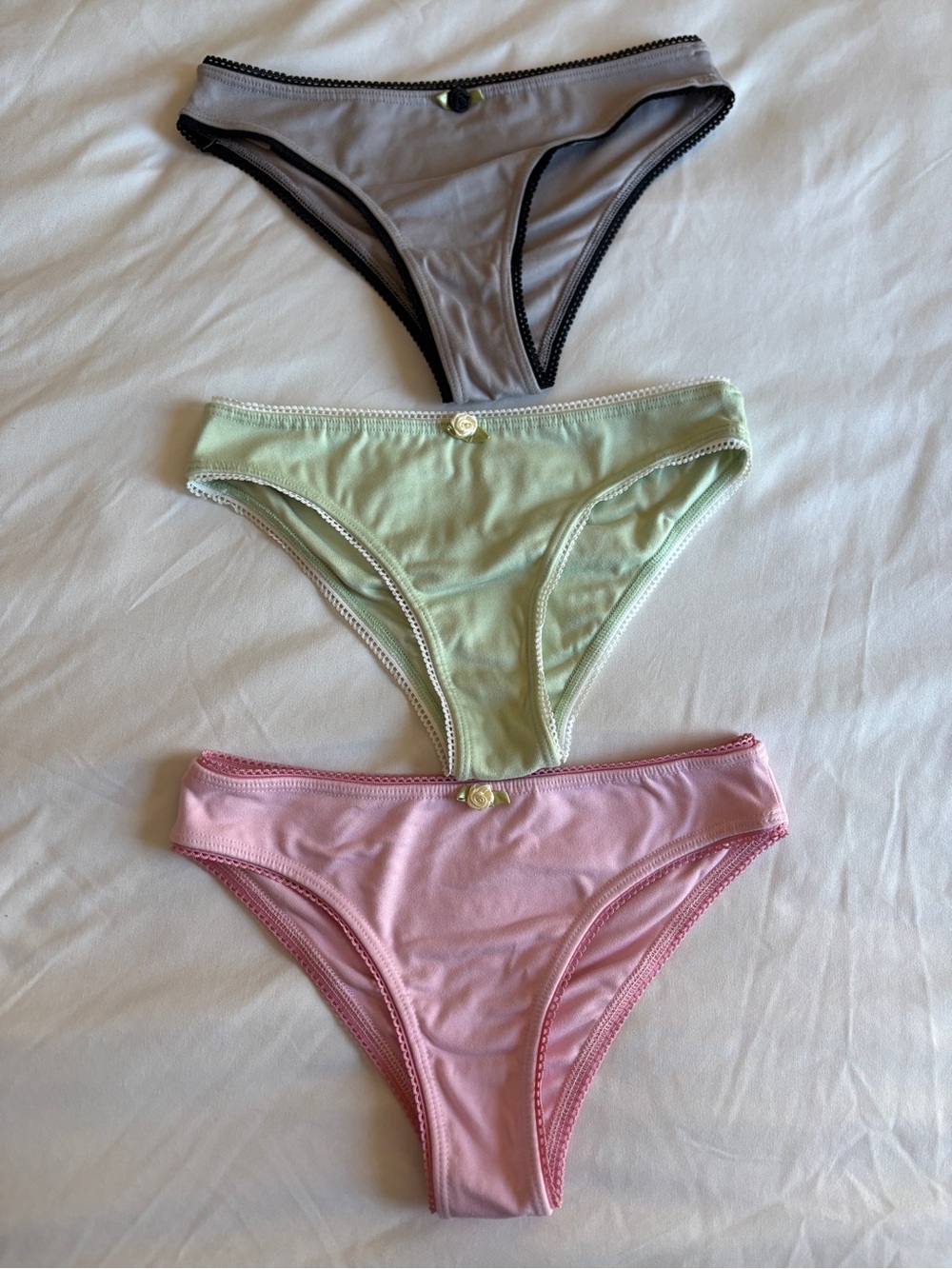3 Pack NEW Cheeky Bikini Buttery Soft Lace Trim Rosette Underwear Coquette Basic